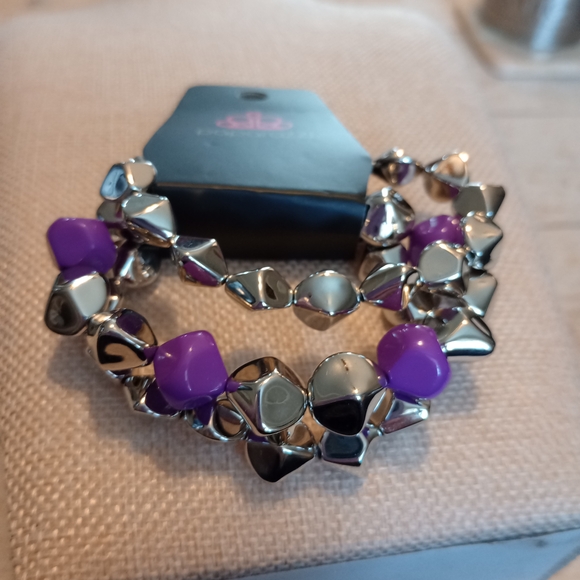 paparazzi Jewelry - paparazzi Purple and Silver Stretch Bracelet Set